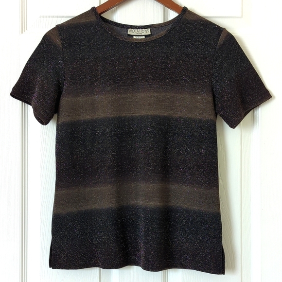 Notations 90's Vintage Metallic Lurex Knit Short Sleeve Crewneck Top Black SP - Picture 1 of 10